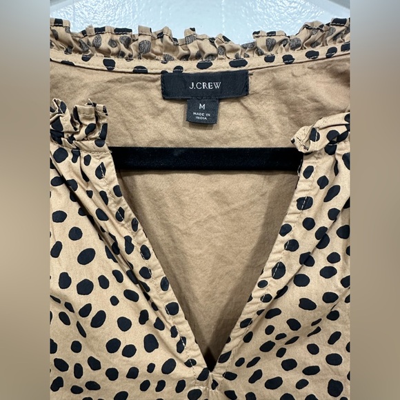 J Crew Swing Dress - Mini Ruffled Tiered Dotted Tan and Black Loose Fit Leopard - Picture 4 of 11